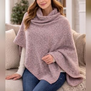 Fratelli Talli Cozy Heathered Mauve Wrap Poncho OS Pink Gray Soft Knit